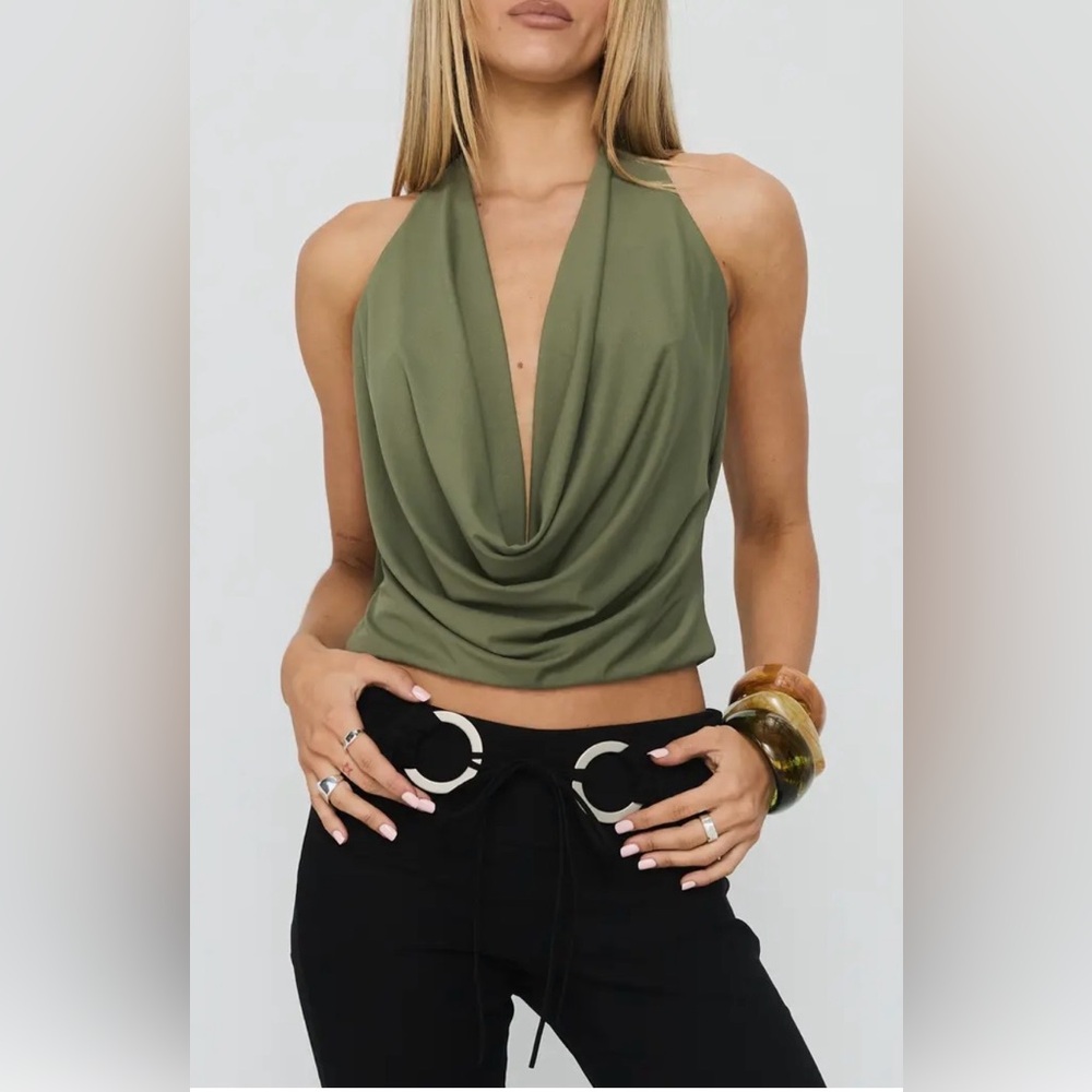Princess Polly Olive Drape Crop Top